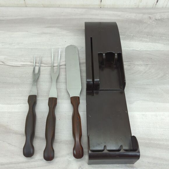 Vintage CUTCO 3 Piece Set 1026 1027 1028 With Bakelite Wall Rack Mount USA Made - Picture 1 of 14